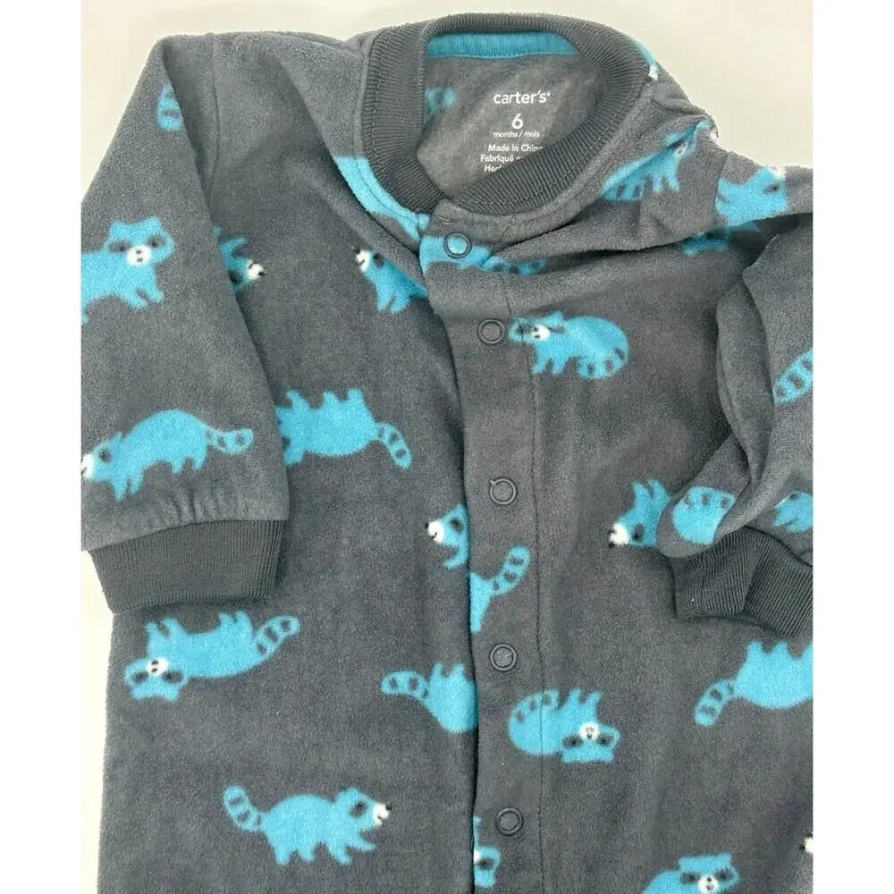 Carter’s Raccoon Button-Up Size 6 Months Gray Blue Fleece (794)